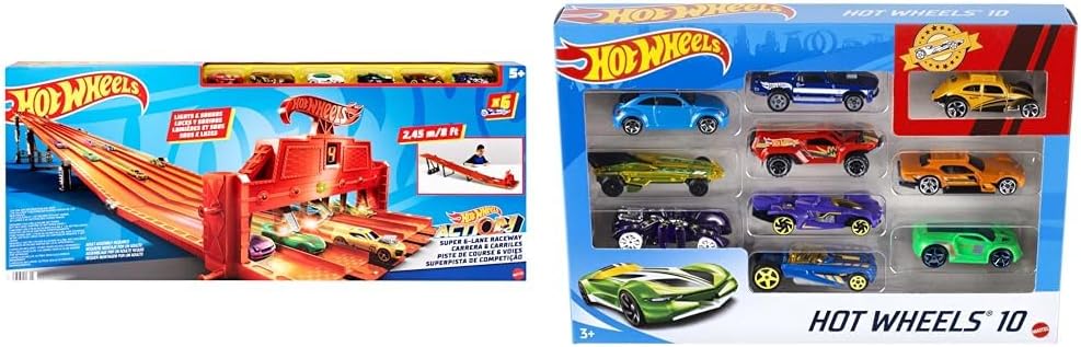 Bundle of Hot Wheels Playset with Lights, Sounds &amp; 6 Vehicles,...