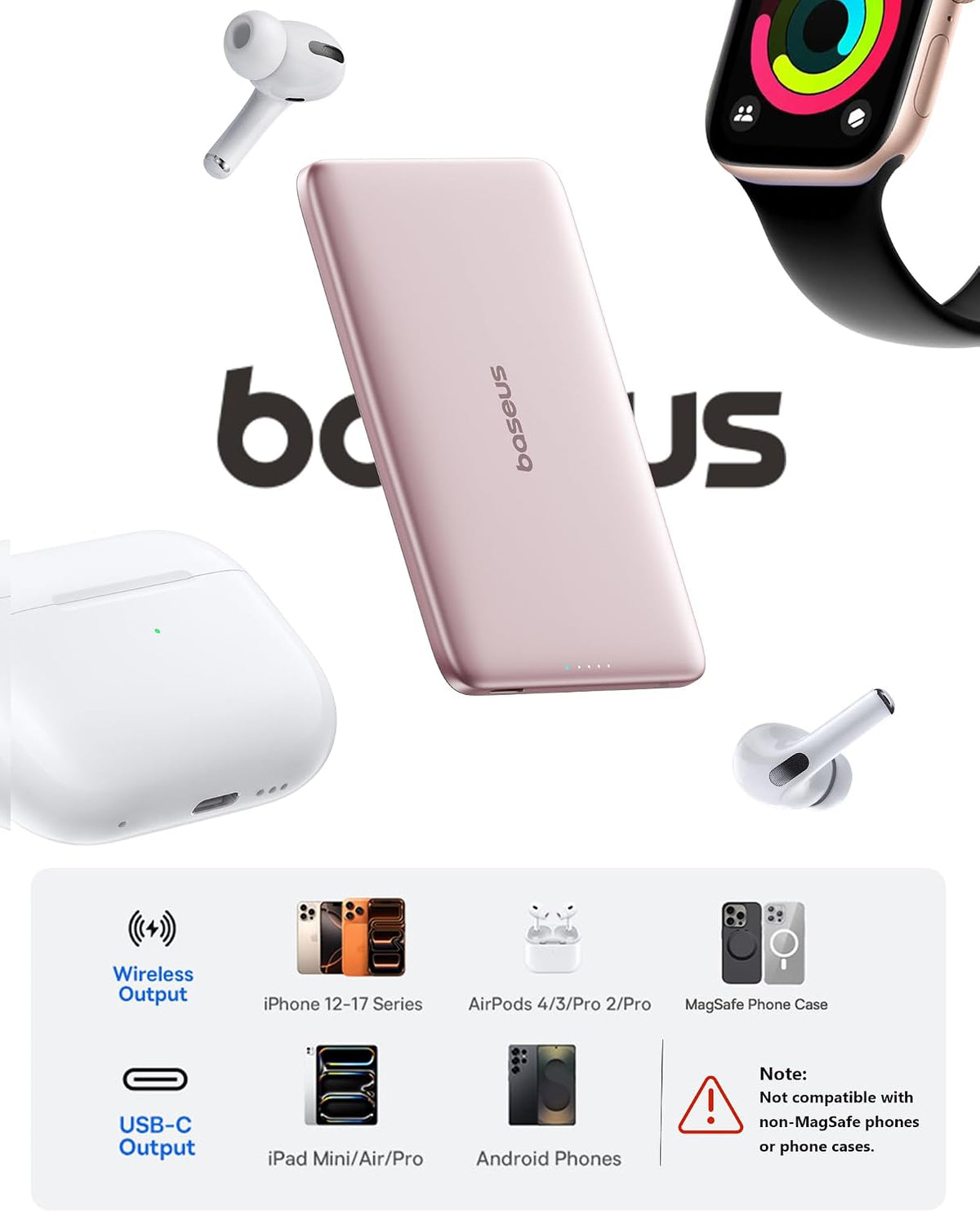 Baseus Cargador portátil magnético para iPhone, banco de energía, 5000 mAh