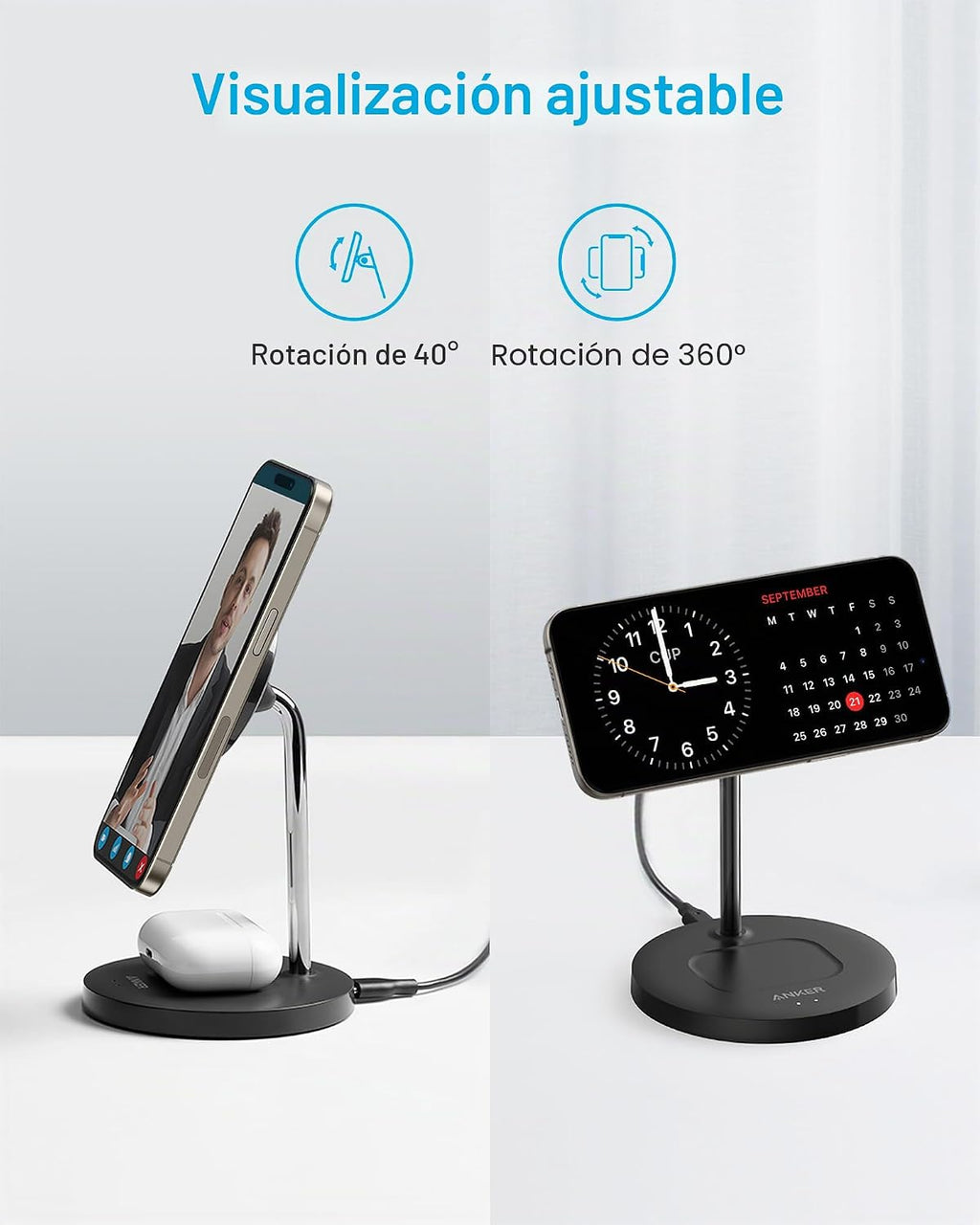 Anker Soporte de carga inalámbrico PowerWave 2 en 1 compatible con MagSafe