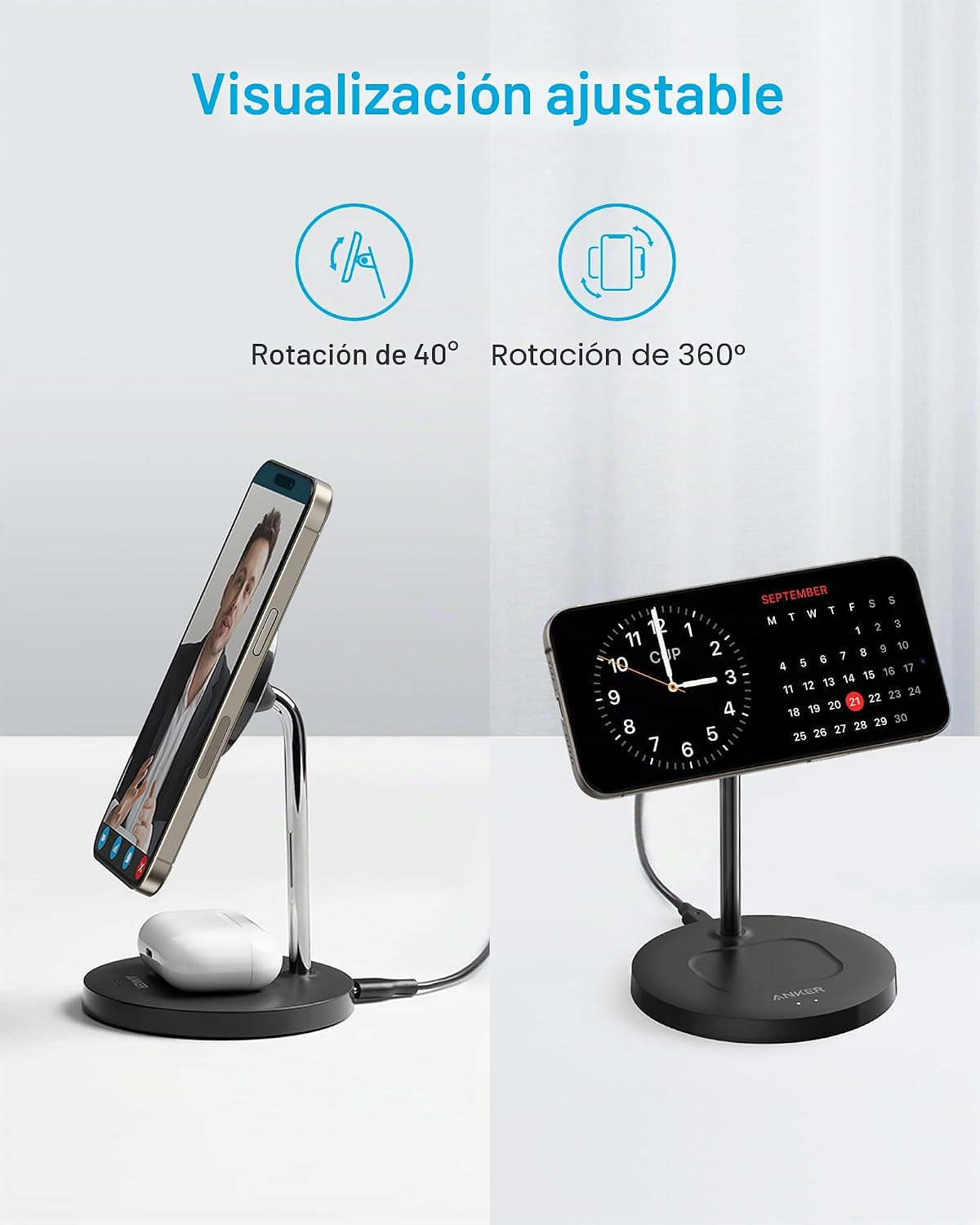 Anker Soporte de carga inalámbrico PowerWave 2 en 1 compatible con MagSafe