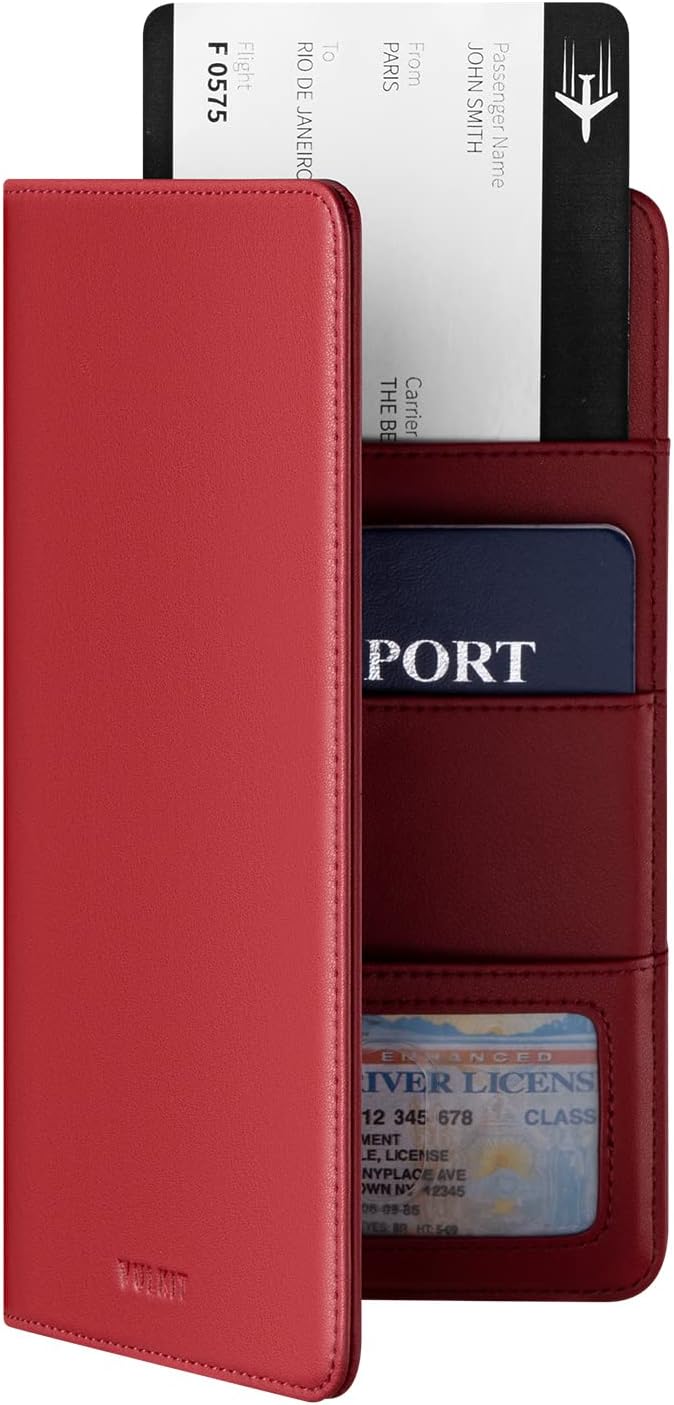 VULKIT Portapasaportes Billetera con Bloqueo RFID Cartera de Viaje para Hombres y Mujeres, Rojo, Cartera de viaje