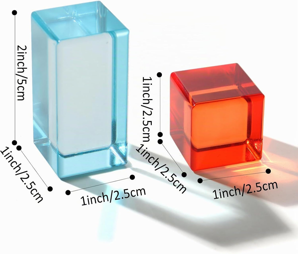 Juego de 30 bloques acrílicos mixtos – 10 largos (1.0 x 1.0 x 2.0 in) + 20 cubos (1.0 x 1.0 x 1.0 in), bloques de gemas arcoíris, juguete apilable sensorial para niños y niñas de 1, 2, 3, 4 años
