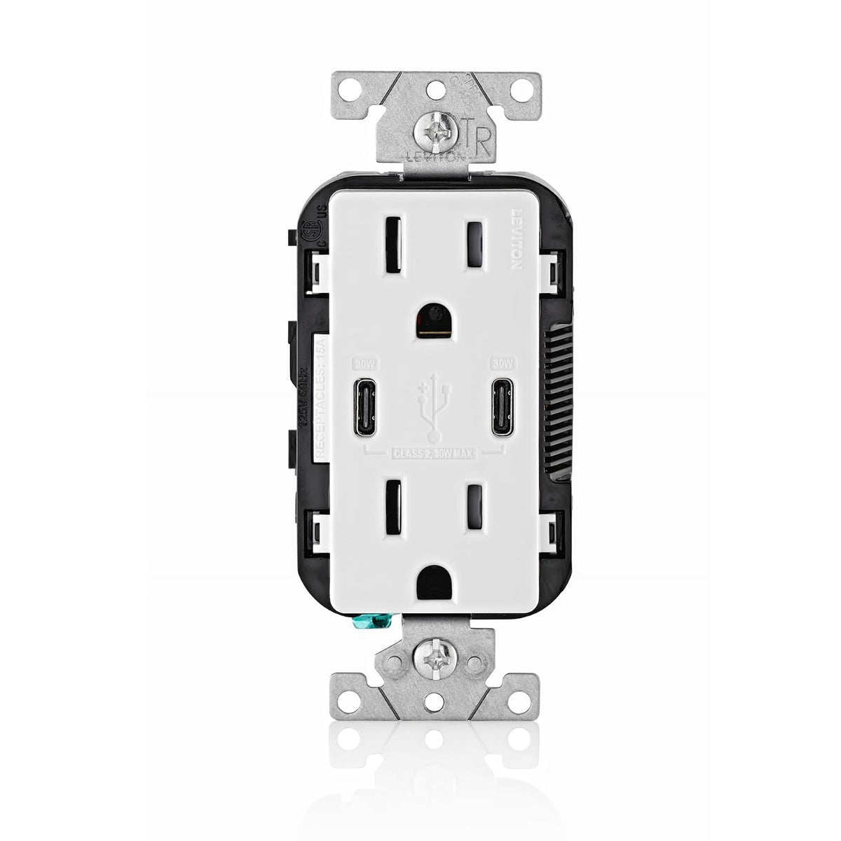 Leviton Decora - Toma de pared USB-C PD de 30 W, receptáculo TR de 15 A