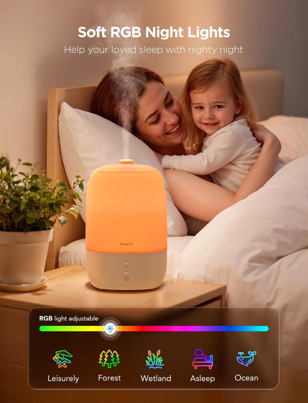 GoveeLife Humidificadores inteligentes para dormitorio, humidificador de