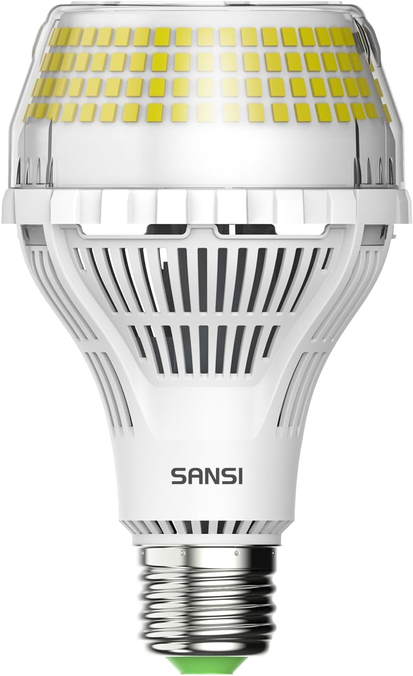 Lámpara SANSI Bombilla LED más brillante equivalente a 400 W, 6000 lúmenes, luz diurna de 5000 K, bombilla LED súper brillante E26 A21 no regulable, vida útil de 22 años, ahorro de energía de 40 W para taller