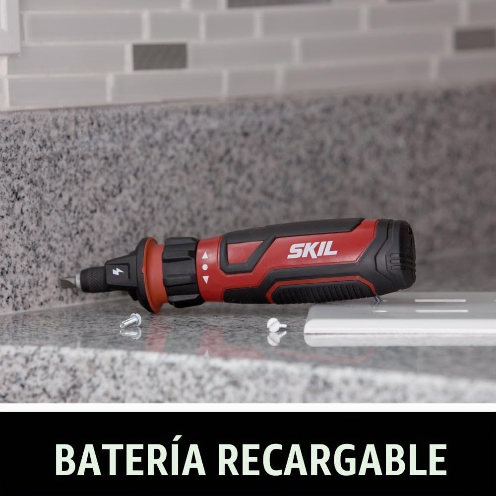 SKIL - Destornillador inalámbrico recargable de 4 V con tecnología de sensor de circuito, incluye 45 piezas, cable de carga USB, funda de transporte - SD561204