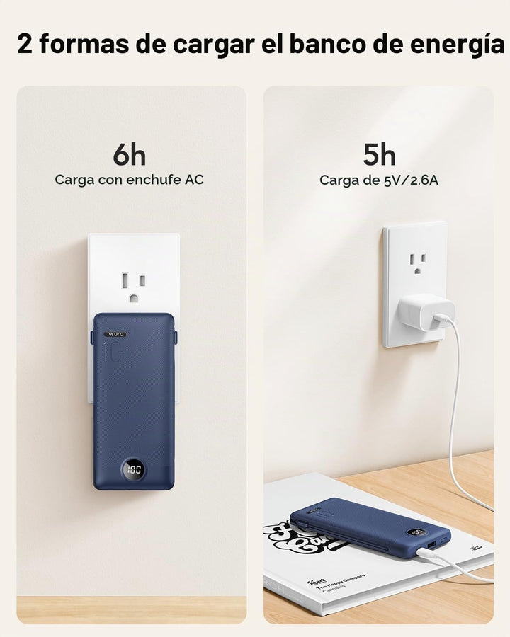 VRURC Cargador portátil con cables integrados y enchufe de pared de...