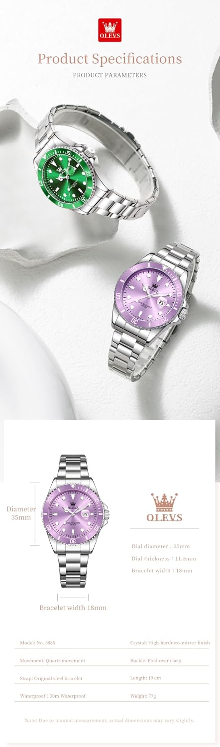 OLEVS Reloj Femenino Clásico de Mujer para Damas Análogo Acero Inoxidable Resistente al Agua Luminosa Día Fecha Dos Tonos de Fácil Lectura en la Muñeca