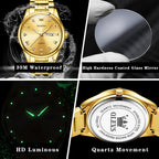 OLEVS Relojes para Hombre de Lujo a prueba de agua Lúminosos de lectura fácil Cronógrafo Con Esmalte Dorado Completo / Blanco Dial / Cara Negra Calendario Pulsera Relojes