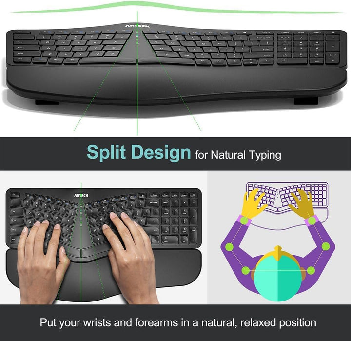 Arteck Teclado ergonómico dividido con reposamuñecas
