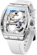 OLEVS Reloj para Hombre Skeleton Automático Tonneau Correa de Silicona Negocios Lujo a Prueba de Agua Luminoso Reloj Mecánico para Hombre