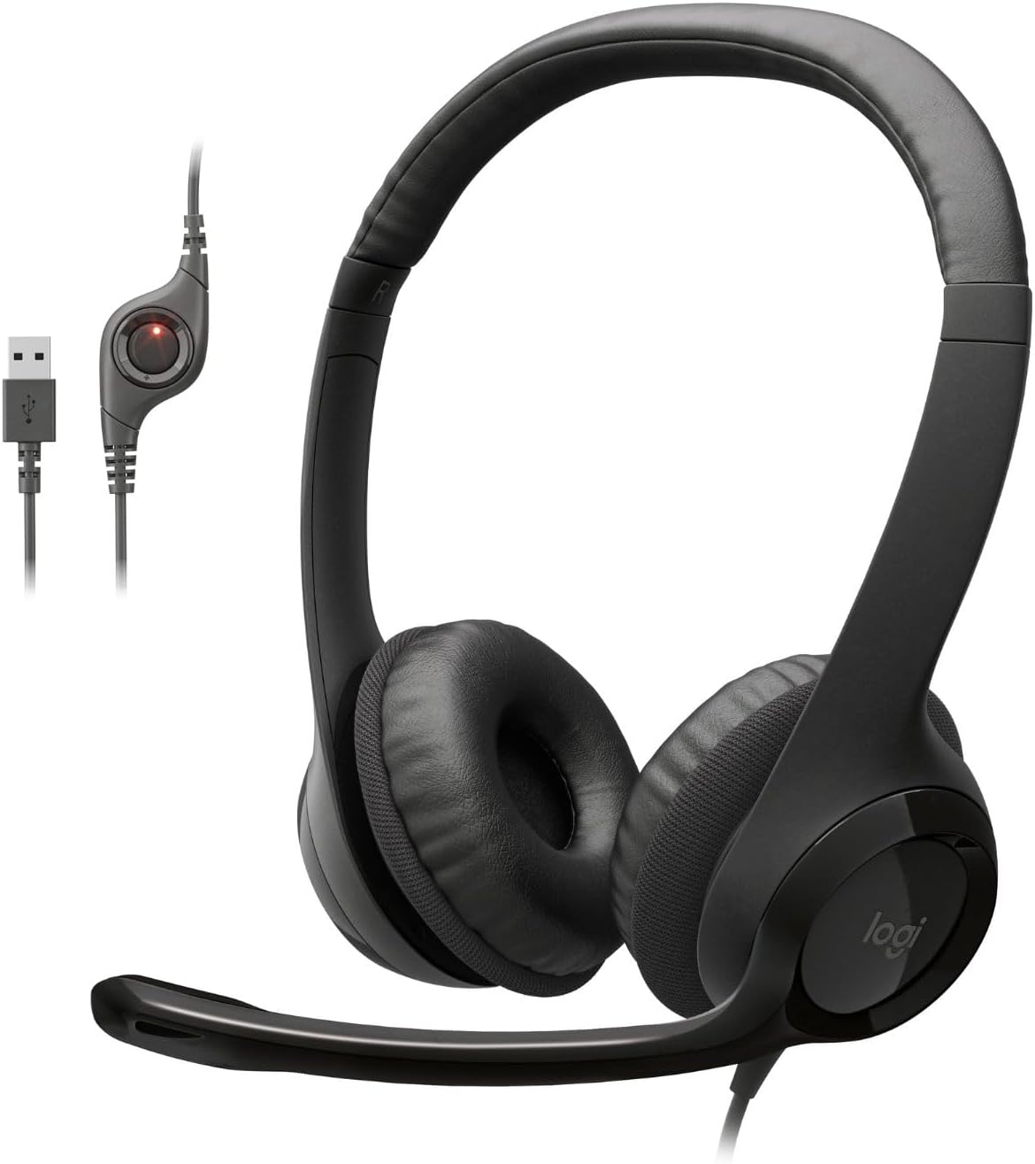 Logitech H390 Auriculares estéreo con cable para PC/portátil, USB-A, color negro