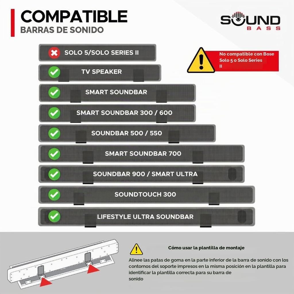 Soporte de pared ajustable para barra de sonido Bose, color