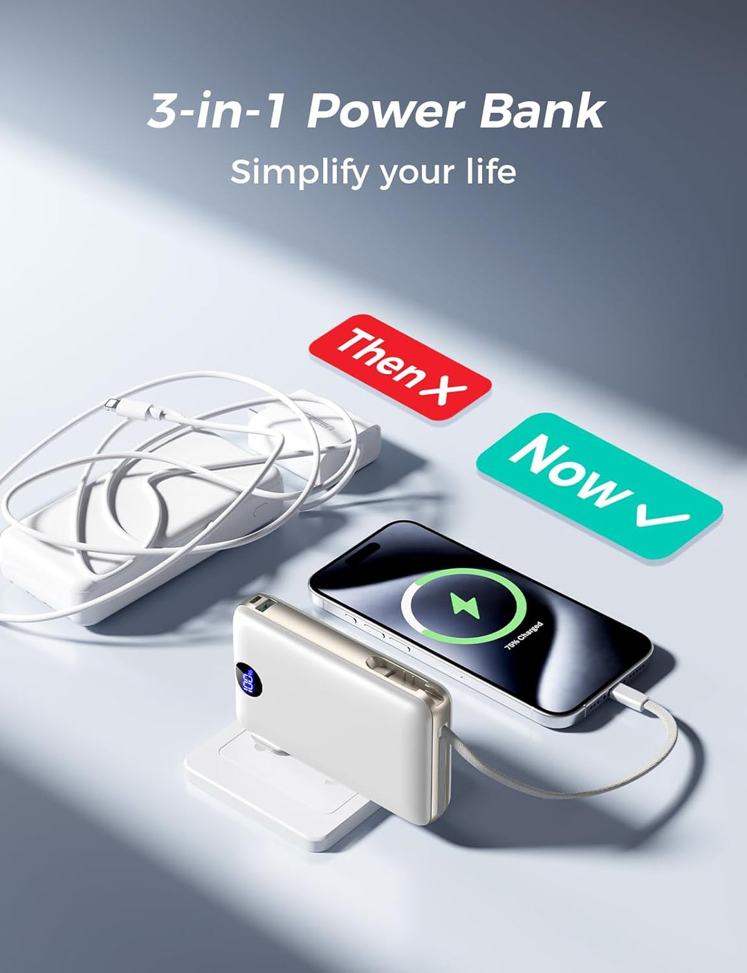 Sucrosey Banco de energía de 50,000 mAh con cable USB-C integrado y...
