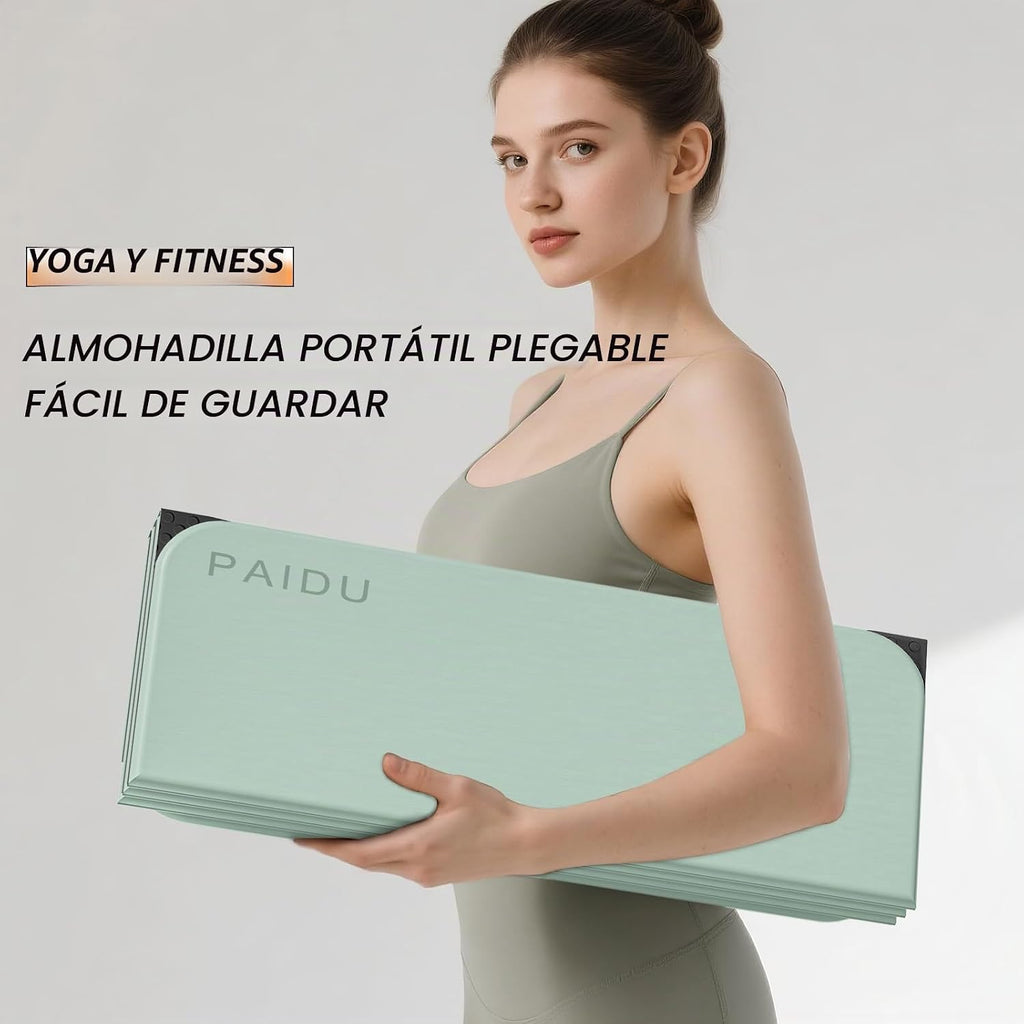 PAIDU Esterilla de yoga plegable para fitness, extra gruesa de 2/5 pulgadas (0.394 in) | TPE antideslizante certificado SGS | 75 x 26 pulgadas extra larga | portátil y fácil de almacenar | para yoga