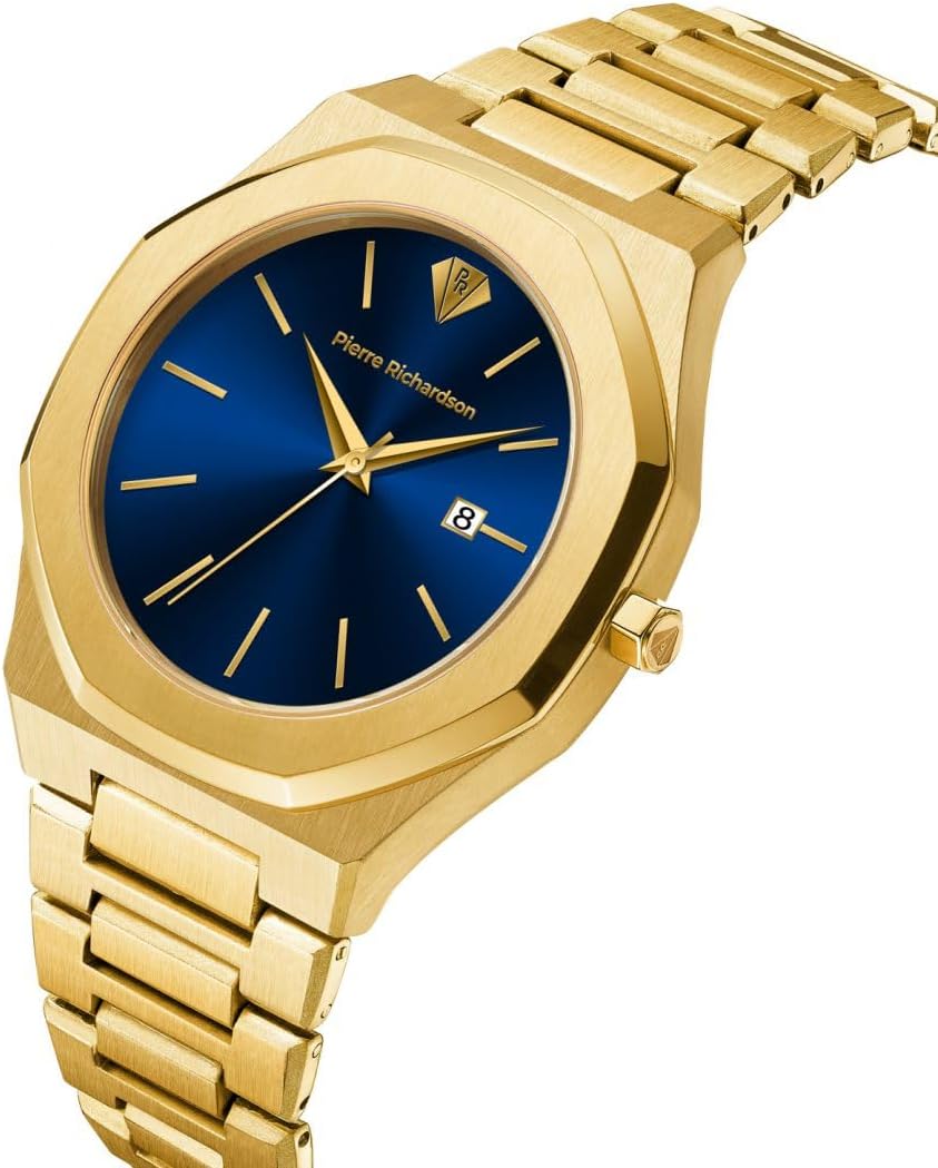 PIERRE RICHARDSON PR5428 Reloj de lujo para hombre – Movimiento de cuarzo japonés, acero inoxidable, 41mm, 5ATM resistente al agua, cristal de zafiro resistente a los arañazos – Reloj de vestir