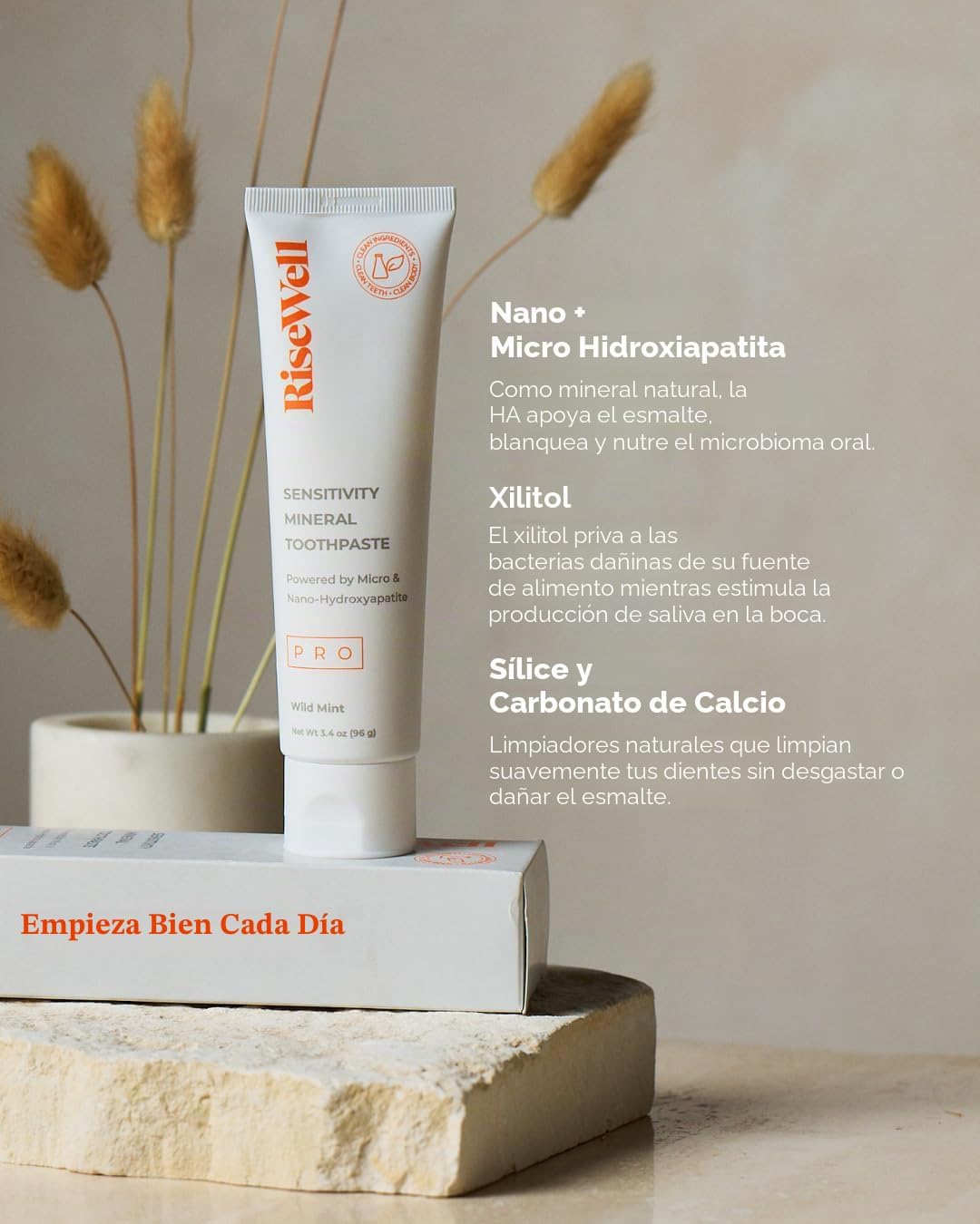 RiseWell PRO - Pasta de dientes mineral - Pasta de dientes micro y...