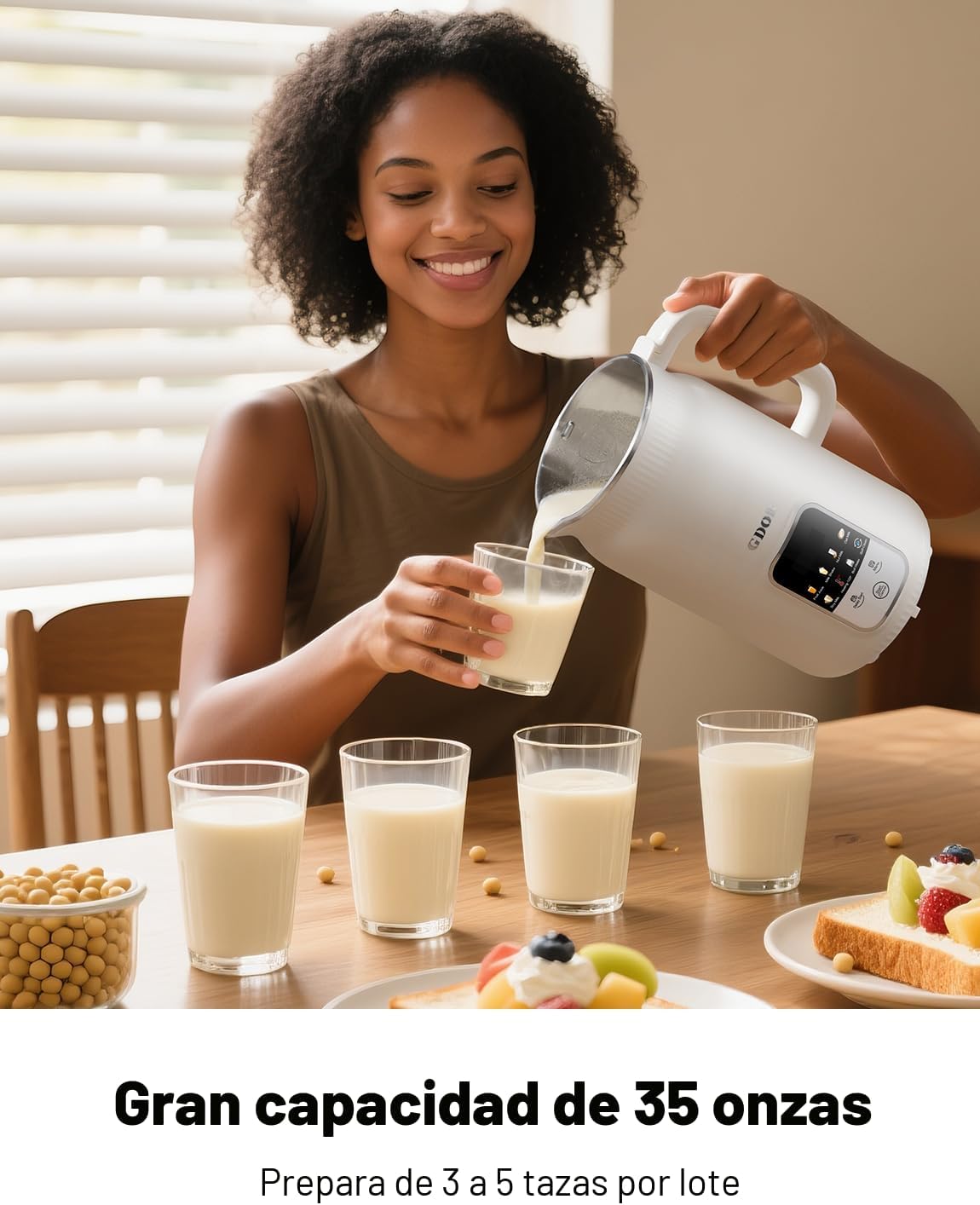 GDOR Máquina automática de leche de nuez de 35 onzas, 9 en 1 para almendras, avena y soja, batidos y jugo, 12 cuchillas de acero inoxidable, mantiene el calor, retraso de 12 horas y autolimpieza