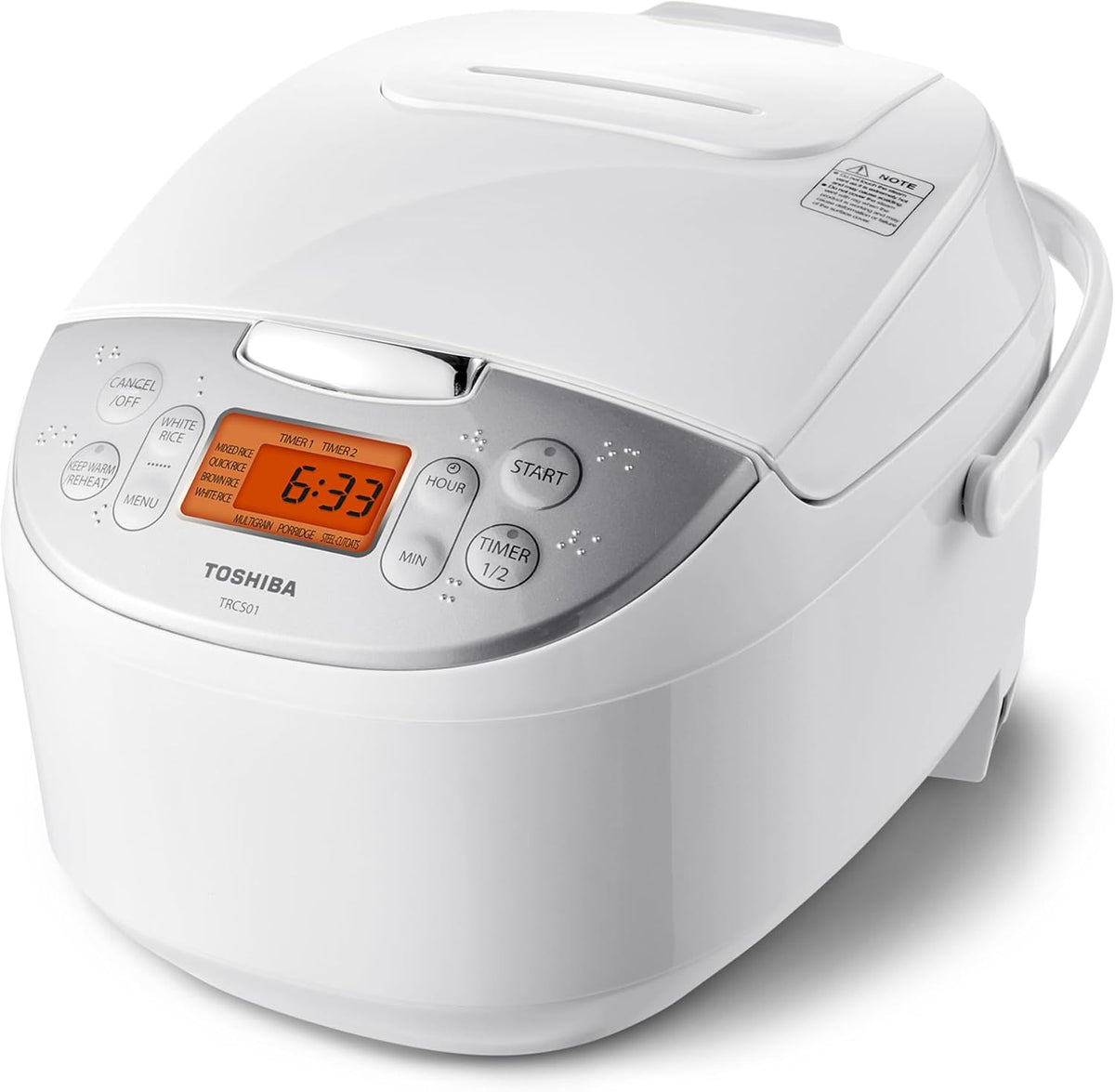 Toshiba Arrocera de 6 tazas sin cocer – Olla de arroz japonesa con tecnología Fuzzy Logic, 7 funciones de cocción, pantalla digital, 2 temporizadores de retardo y mantenimiento automático del calor
