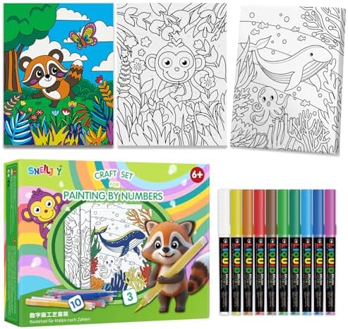 SNEILJOY Kit de pintura por números para niños de 4 a 12 años, juego de 3