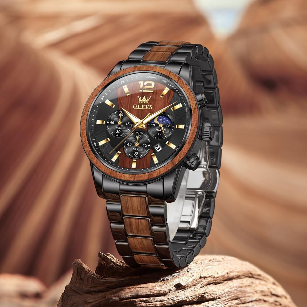 OLEVS Reloj de Hombres Lujo Cronógrafo Fase Lunar Resistente al Agua Relojes de Regalo para Hombres