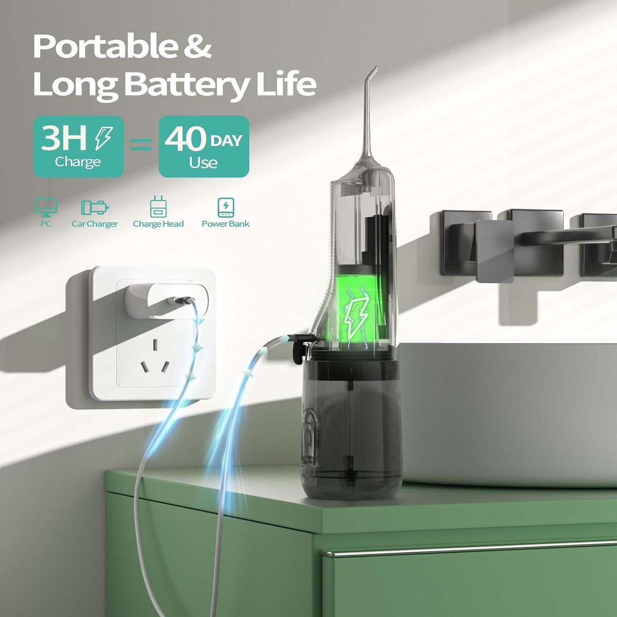 OasiSmile Flosser de agua inalámbrico L5, presión ajustable de bricolaje