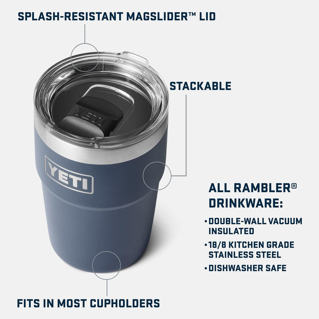 YETI Rambler - Vaso apilable de 16 onzas, aislado al vacío, de acero inoxidable con tapa MagSlider