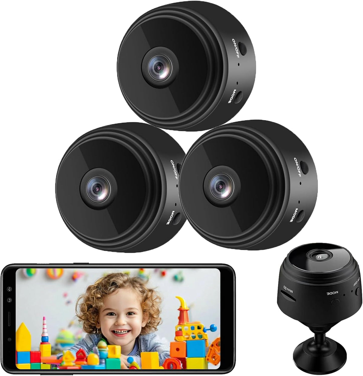 senri Pack de 3 Mini Cámaras de Seguridad Cámara WiFi