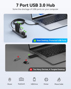 Yottamaster, hub USB 3.0 de 7 puertos, con puerto de carga inteligente, adaptador 5V/3A