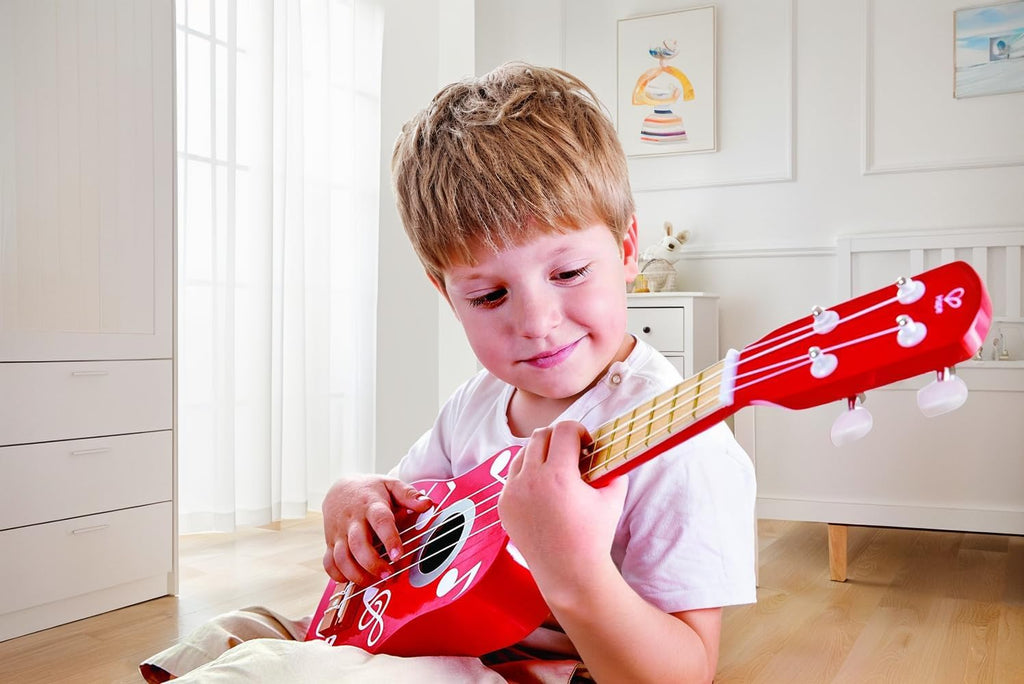 Hape - Ukelele de juguete de madera para niños, rojo