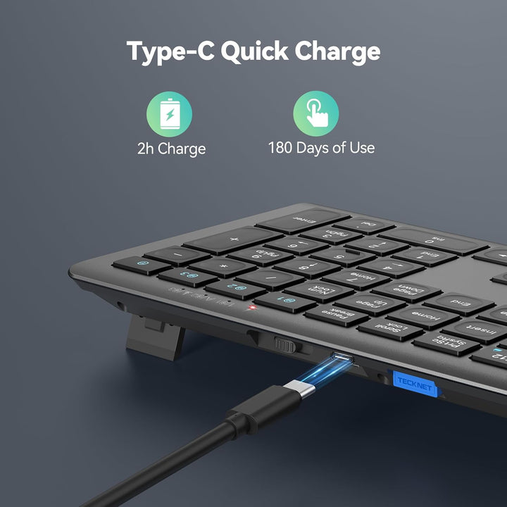 TECKNET Teclado Bluetooth recargable, conmutación libre de 4 dispos...