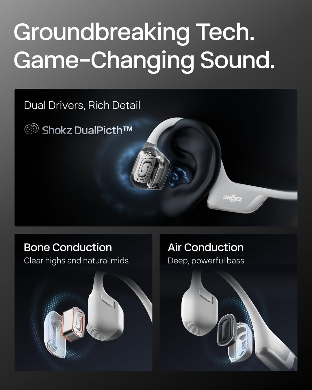 SHOKZ OpenRun Pro - Auriculares de conducción de 2 huesos, auricula...