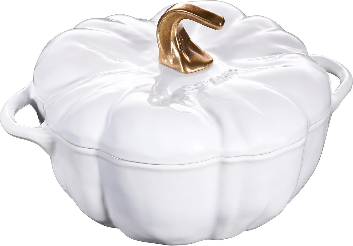 Staub Horno Holandés de Calabaza de Hierro Fundido de 3.5 Cuartos, Cocotte, Blanco, Fabricado en Francia