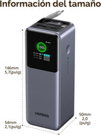 UGREEN Nexode Power Bank 20000mAh 165W con cable USB C incorporado,...