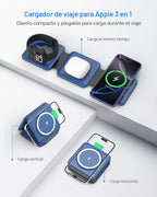 Iseyyox Estación de carga para dispositivos Apple – Base de carga inalámbrica plegable magnética 3 en 1 – Almohadilla de carga de viaje para MagSafe iPhone 17 16 15 14 13 12 Pro Max Plus Watch