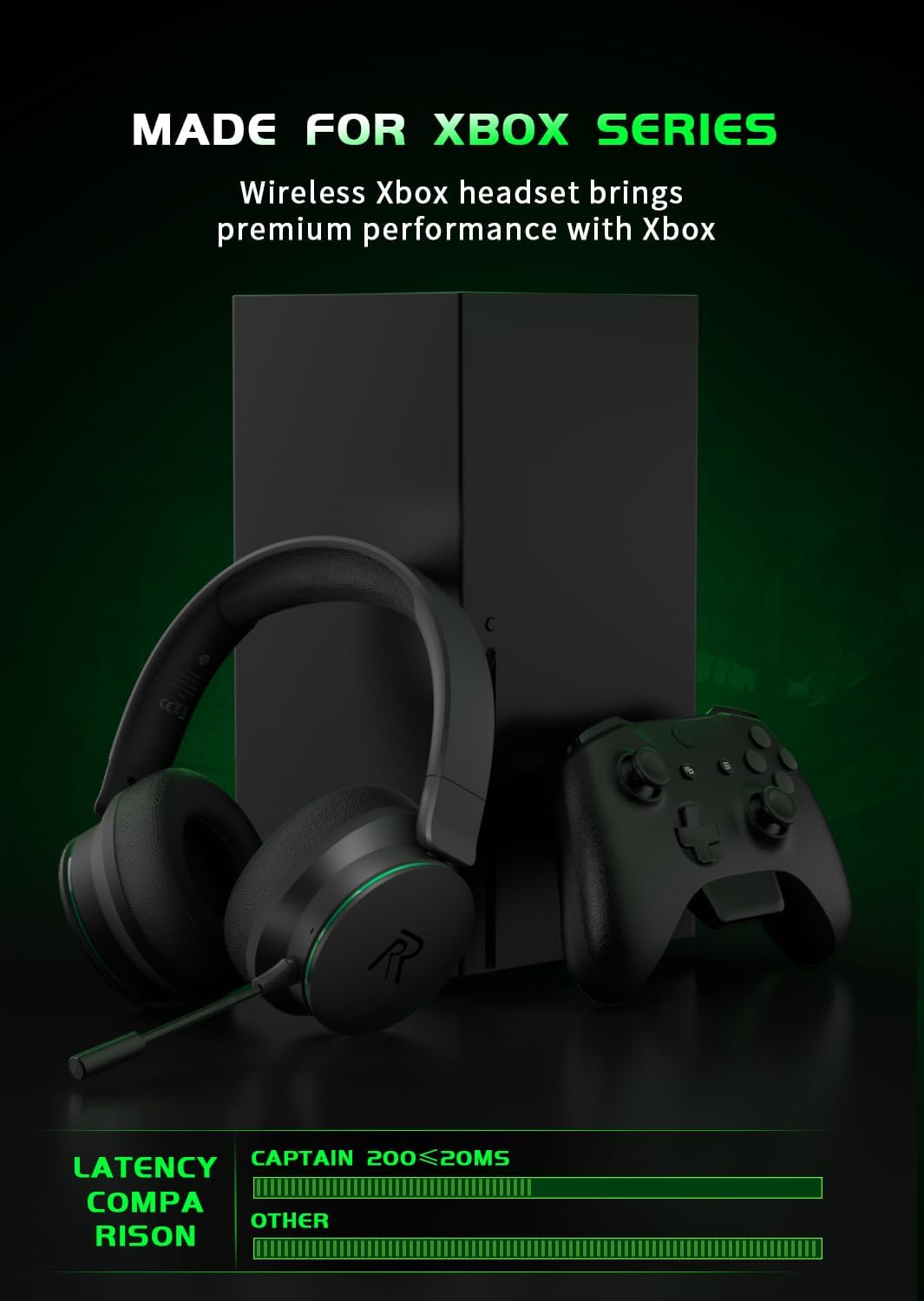 Auriculares inalámbricos para videojuegos para Xbox Series X|S, Xbox One, PS5, PS4, Blackgreen