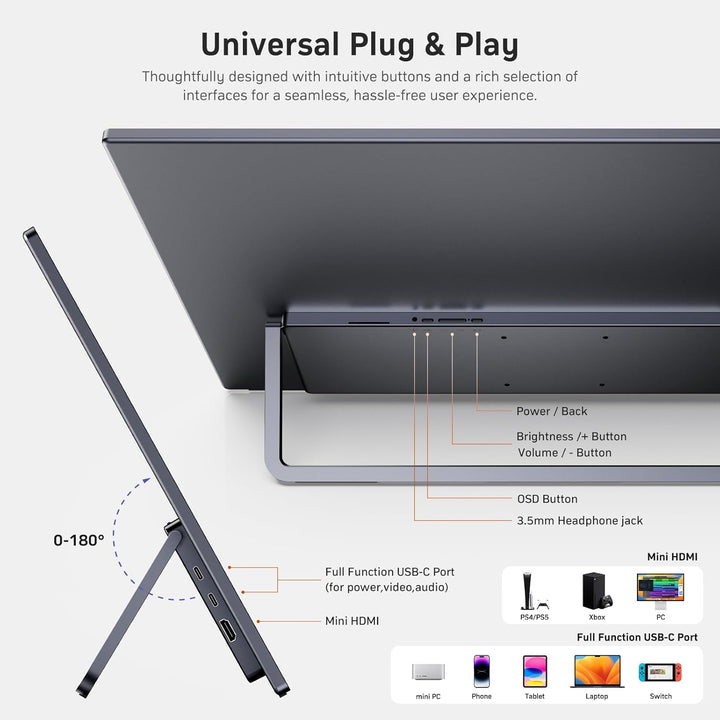 MNN Monitor portátil para juegos de 23.8" 100Hz FHD IPS USB-C H...