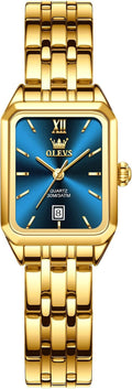 OLEVS Reloj de mujer de oro de acero inoxidable, reloj de cara cuadrada pequeña con decoración de diamantes, reloj de vestir de cuarzo analógico de lujo para mujer, reloj de pulsera impermeable con