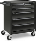 Goplus Cofre de herramientas con ruedas de 5 cajones, gabinete de almacenamiento de herramientas de acero con asa, agujeros para colgar, sistema de bloqueo con llave central