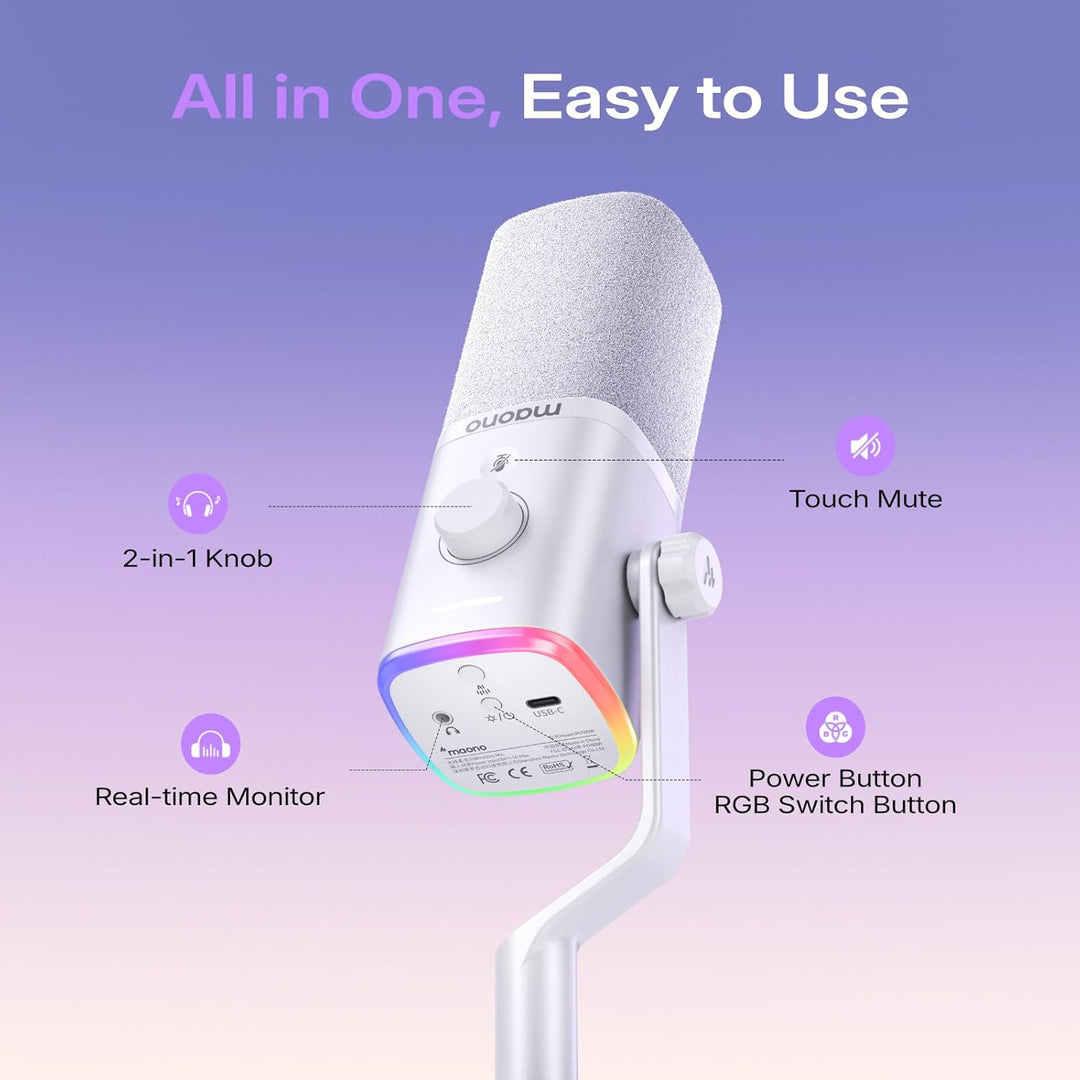 MAONO PD100W Micrófono inalámbrico/USB, micrófono para PC para jueg...