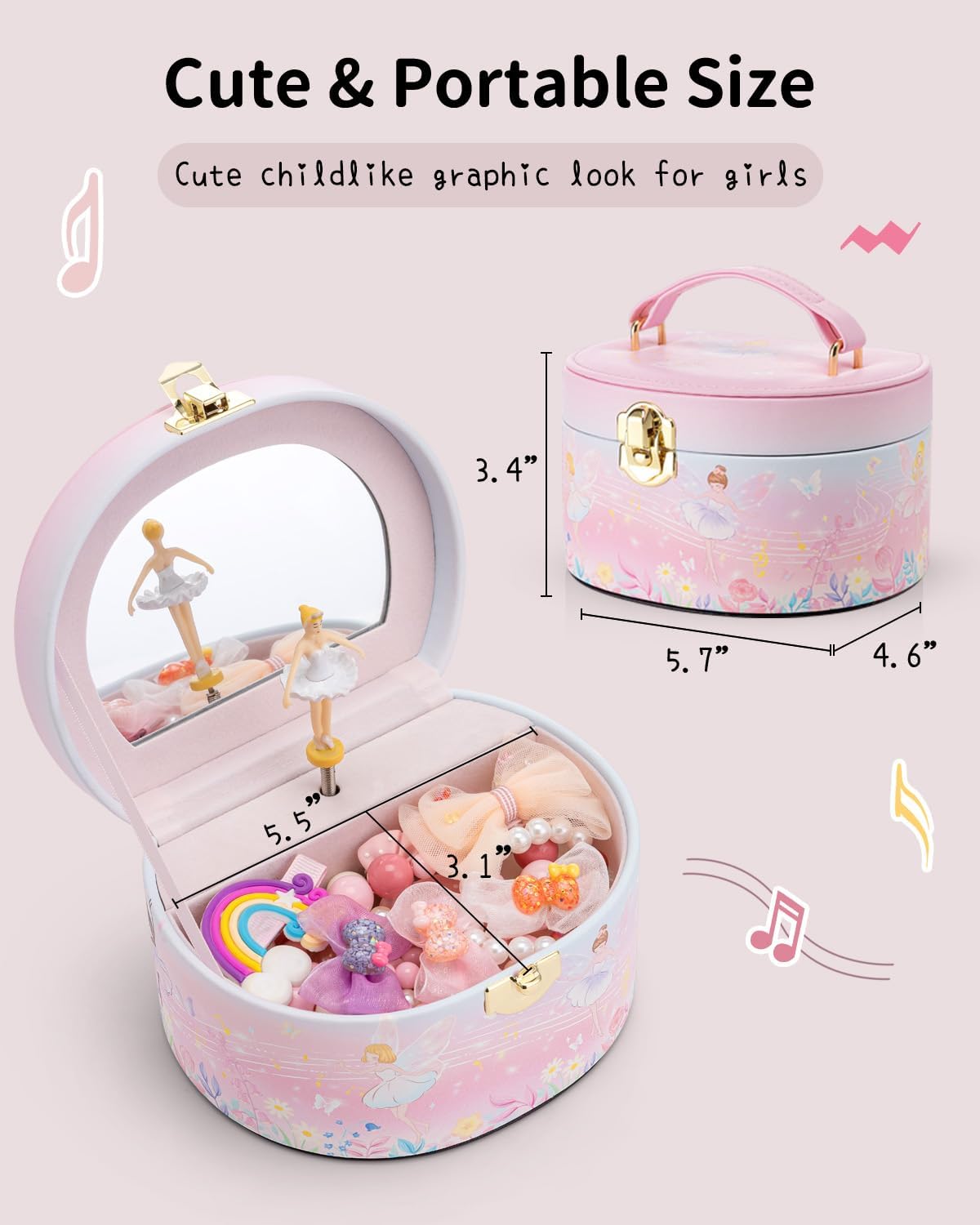 VLANDO Joyero musical para niñas, diseño de arco con bailarina giratoria
