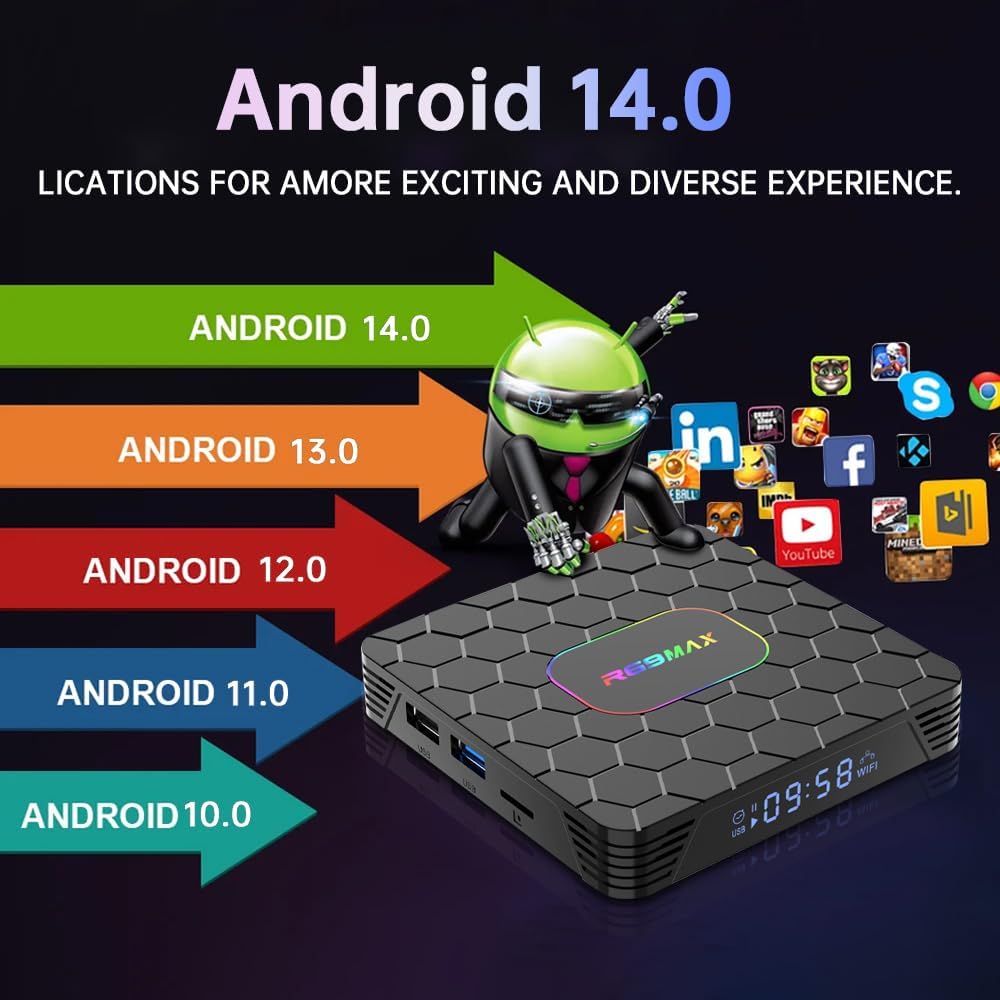 R69 Max Android TV Box con 4GB RAM 64GB ROM, 8K decodificación 2.4/5.0Ghz