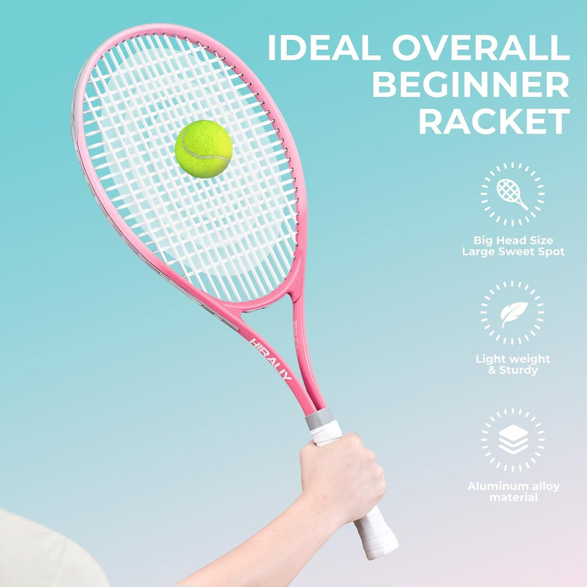HIRALIY Juego de raquetas de tenis de 27 pulgadas para adultos, raquetas de tenis preencordadas para 2 jugadores, 2 cintas de sobreagarre, 3 pelotas y 1 bolsa de transporte, deporte recreativo al aire
