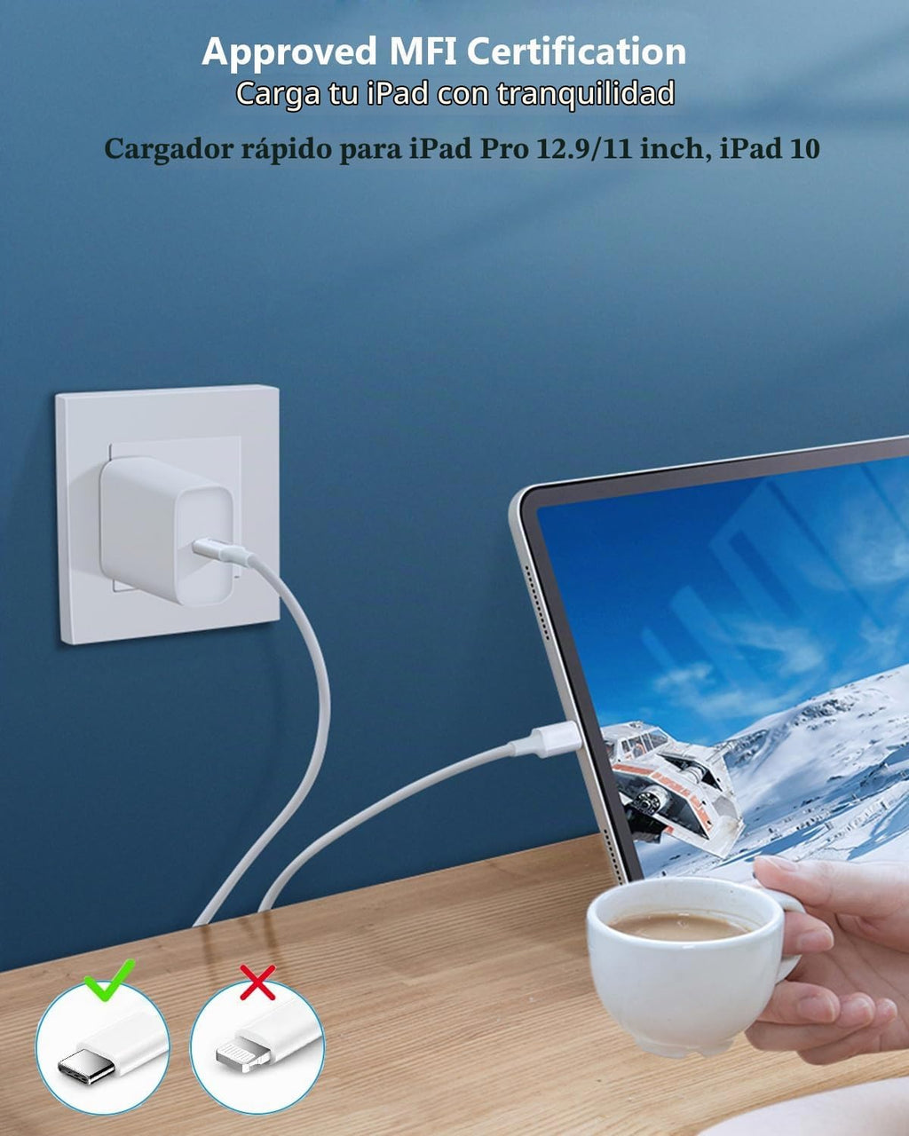Cargador rápido para iPad de 10 pies, cable de carga para iPad Pro [paquete de 2] cable USBC a USB C de 10 pies, cable para iPad, cargador USB C de 20W, bloque de carga para iPad para iPad 10, iPad