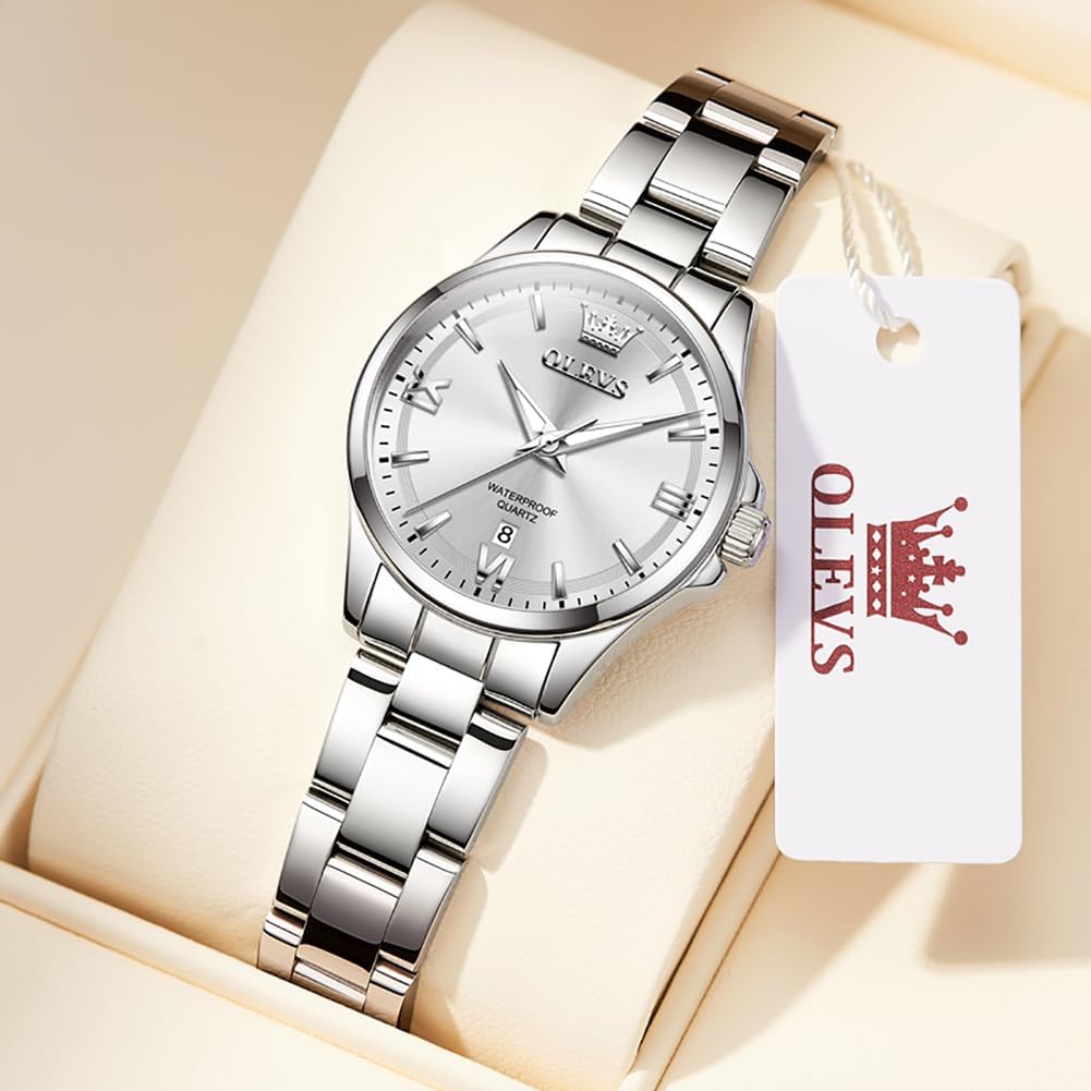 OLEVS Reloj para Mujer Lujo Acero Inoxidable Pulsera Pequeña para Vestir, a Prueba de Agua, Analógico
