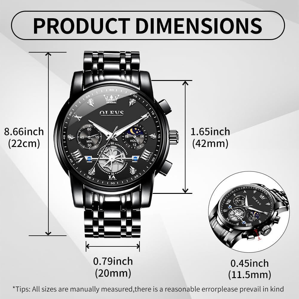 OLEVS Relojes para hombre de lujo de acero inoxidable grande analógico cuarzo impermeable