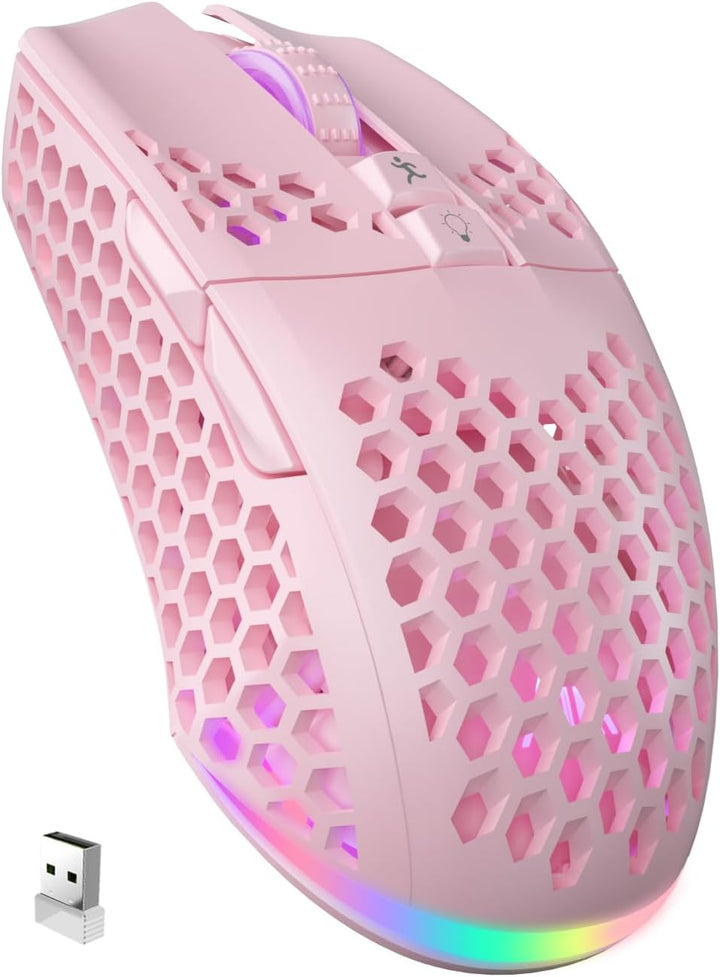 SOLAKAKA SM600 - Mouse inalámbrico rosa para juegos con carcasa de...