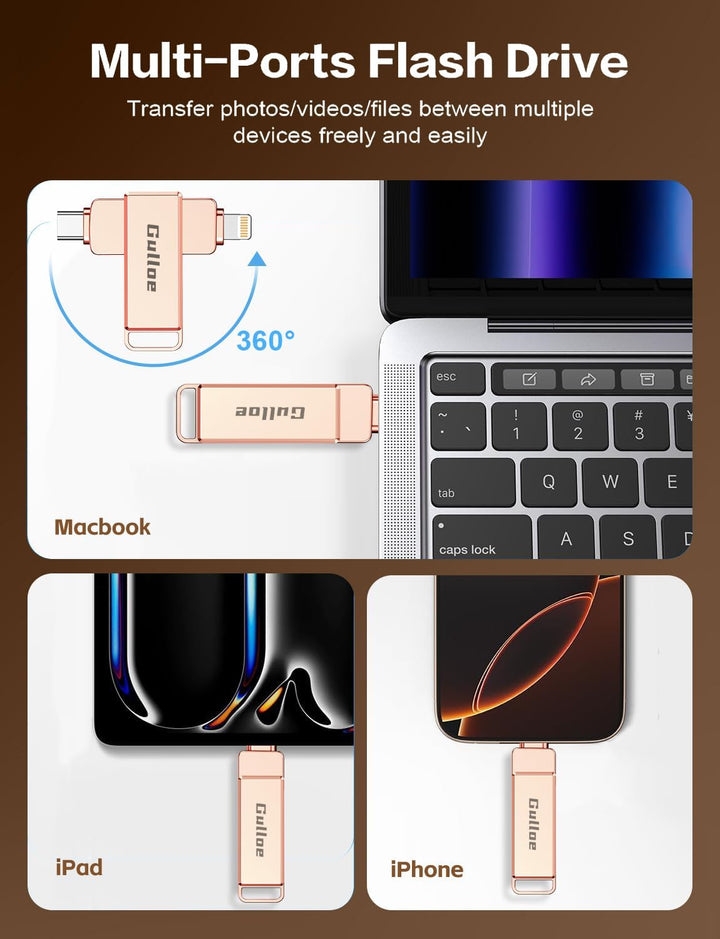 Gulloe Unidad flash de 512 GB diseñada para iPhone, almacenamiento...