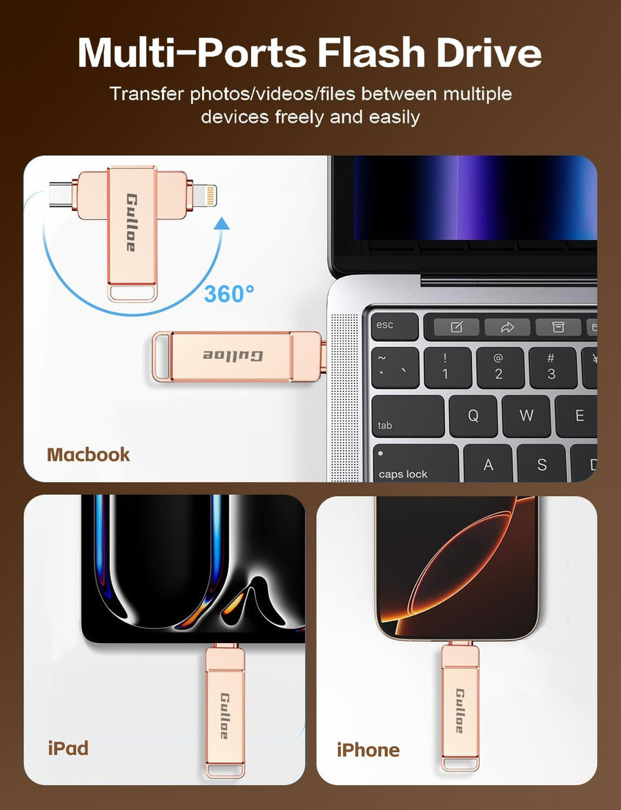 Gulloe Unidad flash de 512 GB diseñada para iPhone, almacenamiento...