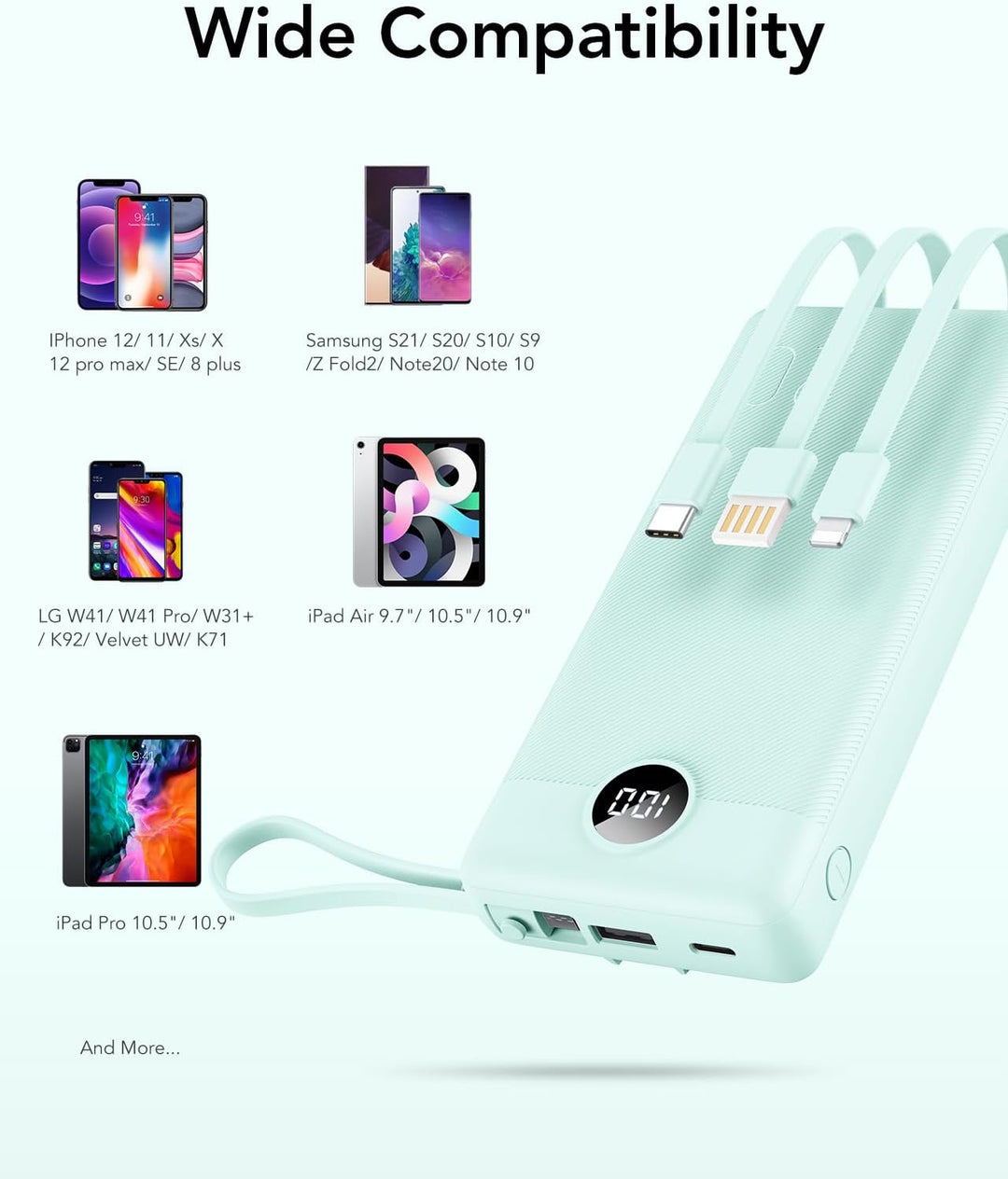 VRURC Cargador portátil de 20000mAh, Batería externa de carga rápid...